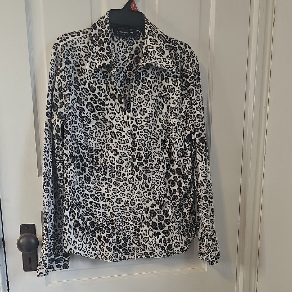 Jones New York Black and White Leopard Print Button Down Shirt